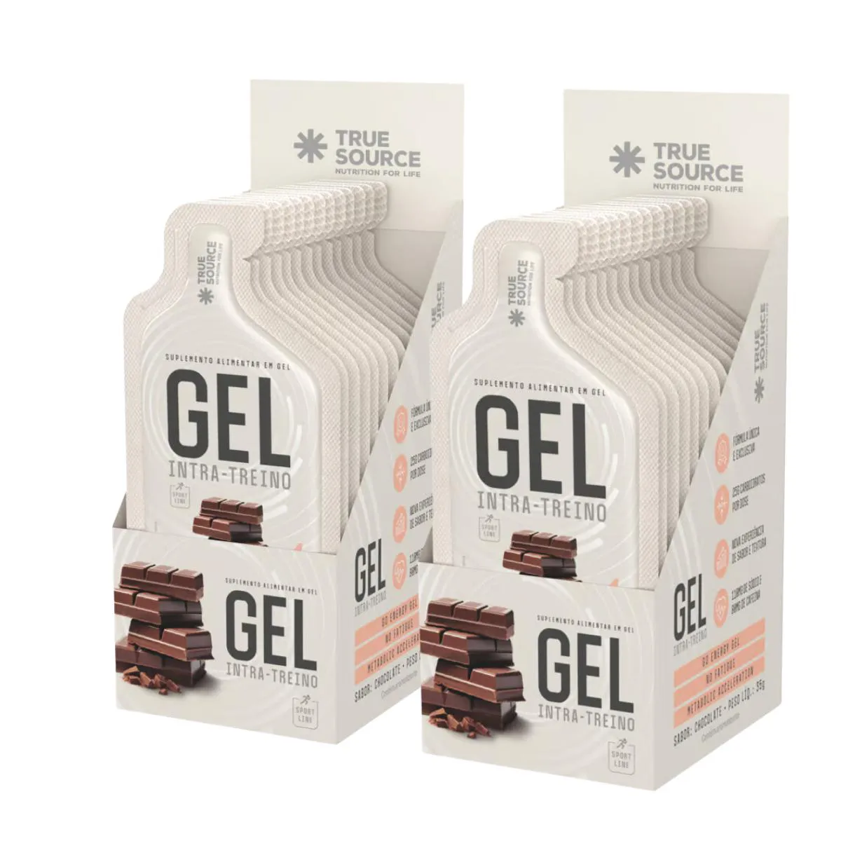 2X GEL INTRA TREINO CHOCOLATE COM CAFEINA TRUE SOURCE 10 UNIDADES 35G