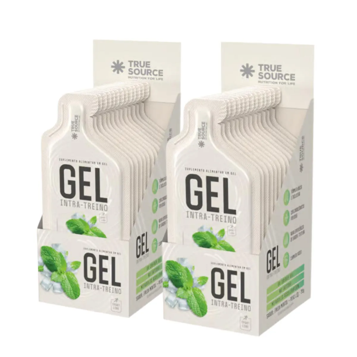 2X GEL INTRA TREINO FRESH MENTOL TRUE SOURCE 10 UNIDADES 35G