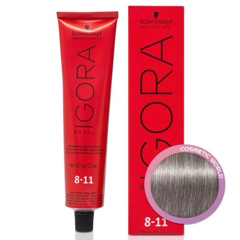 SCHWARZKOPF IGORA ROYAL COLORAçãO 8/11 LOURO CLARO CINZA EXTRA 60ML