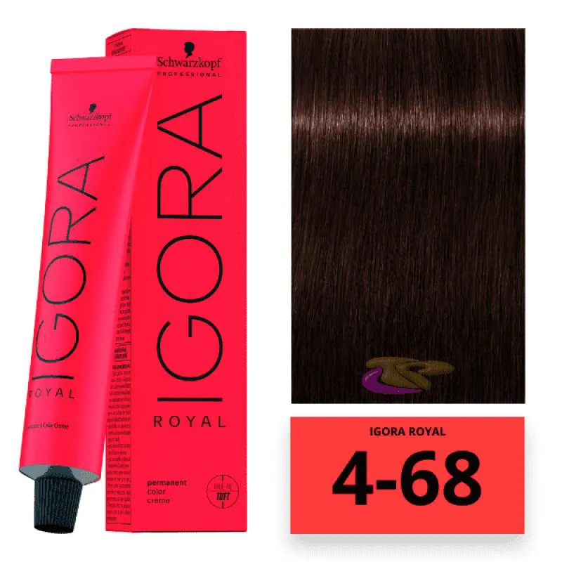 SCHWARZKOPF IGORA ROYAL COLORAçãO 4/68 CASTANHO MéDIO MARROM VERMELHO 60ML