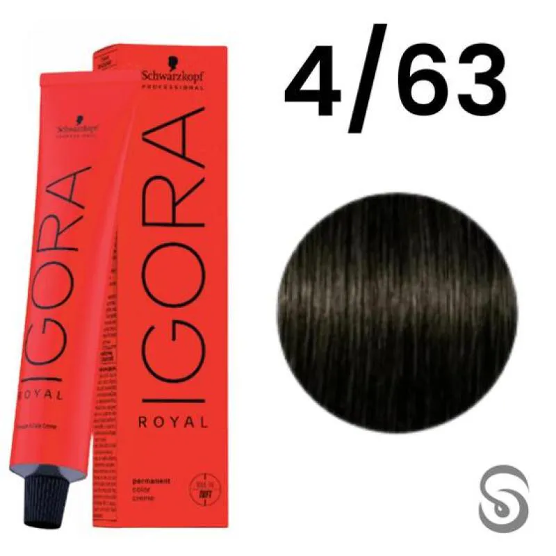 SCHWARZKOPF IGORA ROYAL COLORAçãO 4/63 CASTANHO MéDIO MARROM MATE 60ML
