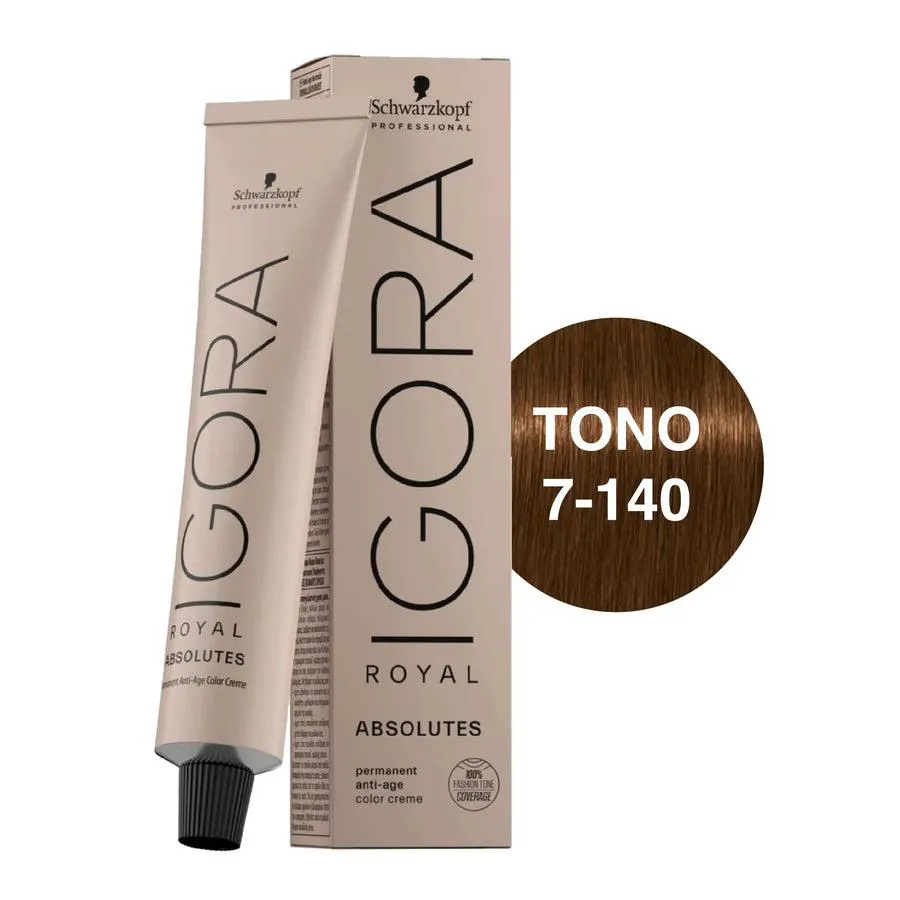 SCHWARZKOPF IGORA ROYAL ABSOLUTES 7/140 RUBIO MéDIO CENIZA BEIGE NATURAL 60ML
