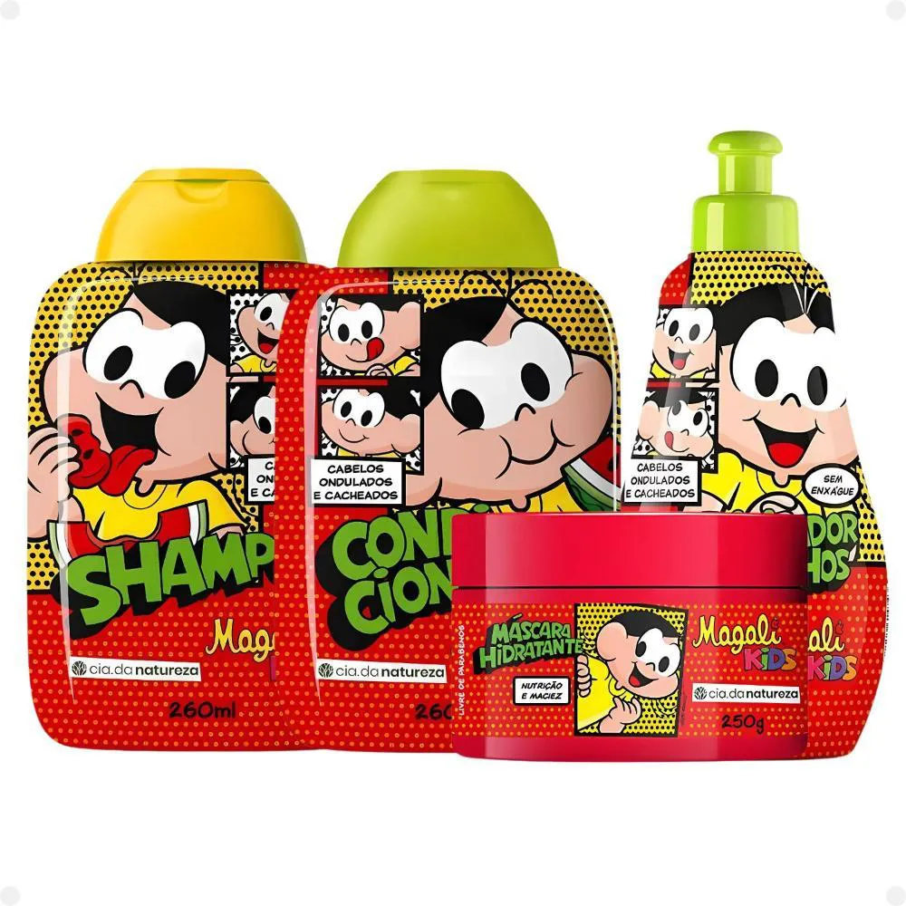 KIT CIA DA NATUREZA MAGALI KIDS CABELOS ONDULADOS E CACHEADOS: SHAMPOO, CONDICIONADOR, MáSCARA E UMIDIFICADOR DE CACHOS