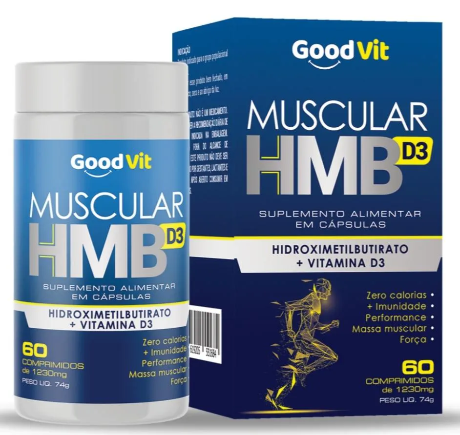 SUPLEMENTO MUSCULAR HMB D3 GOOD VIT 60 CP 1230MG