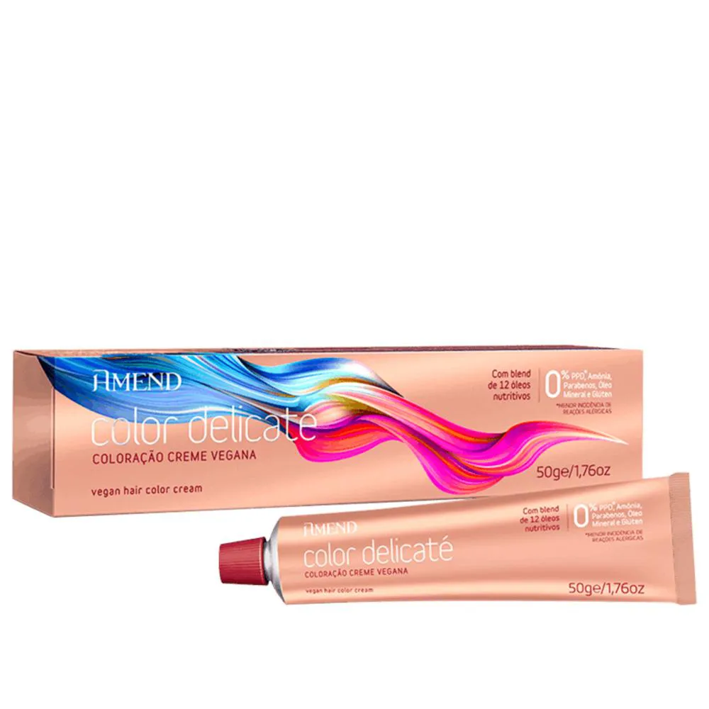 COLORAçãO CREME VEGANA 6.66 LOURO ESCURO VERMELHO INTENSO AMEND COLOR DELICATE 50G