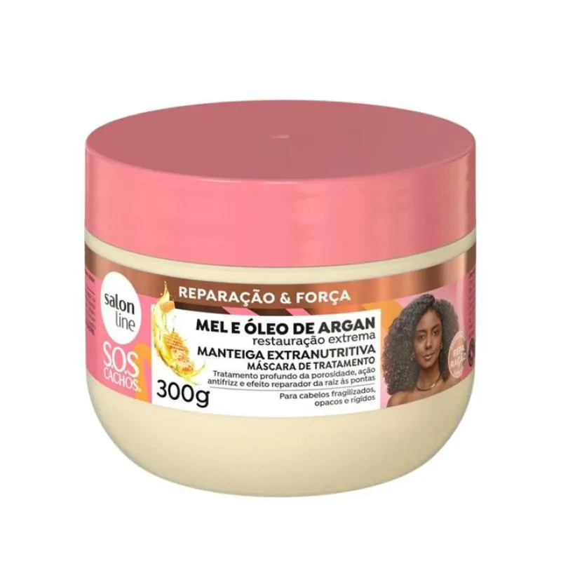 CREME PARA TRATAMENTO SALON LINE 300G MEU LISO MANTEIGA MEL E ÓLEO DE ARGAN