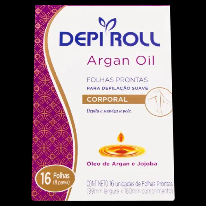 FOLHAS PARA DEPILAçãO CORPORAL ÓLEO DE ARGAN E JOJOBA DEPI ROLL ARGAN OIL 16 UNIDADES