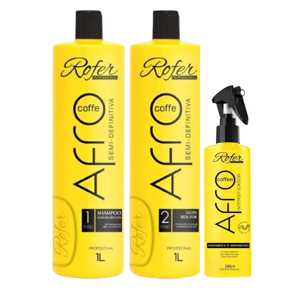 KIT PROGRESSIVA SEMI-DEFINITIVA 2X1000ML + INTENSIFICADOR PARA PROGRESSIVA AFRO COFFEE ROFER PROFISSIONAL 240ML