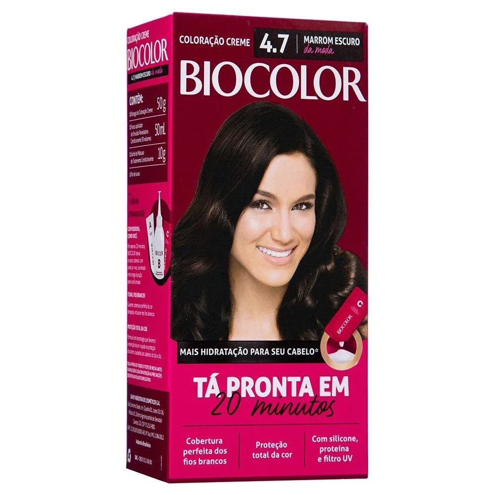 TINTA DE CABELO BIOCOLOR CREME MINI KIT 4.7 MARROM ESCURO DA MODA