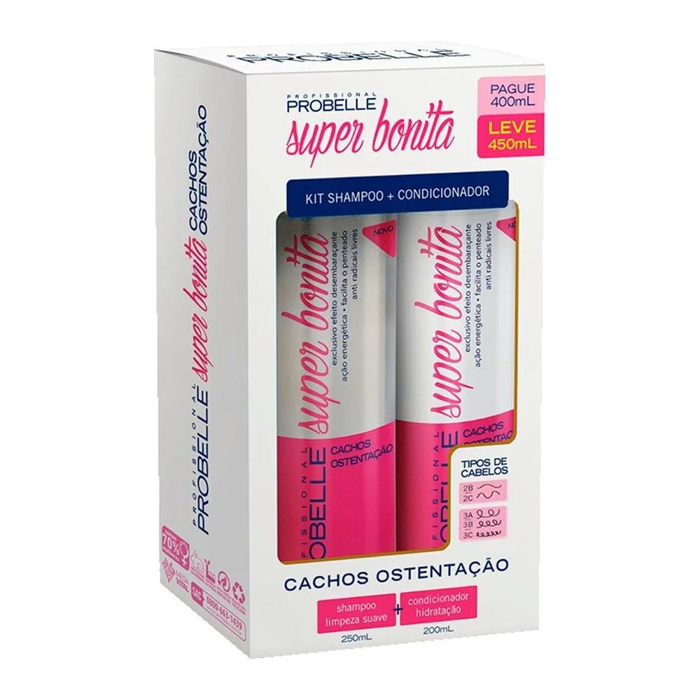 KIT PROBELLE SHAMPOO 250ML + CONDICIONADOR 200ML SUPER BONITA CACHOS OSTENTAçãO