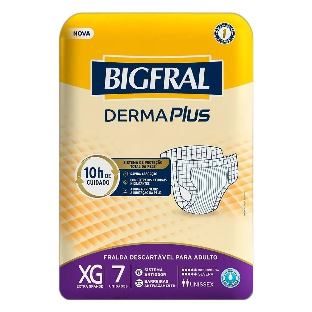 FRALDA GERIáTRICA BIGFRAL DERMA PLUS TAMANHO XG - 8 PACOTES COM 7 FRALDAS - TOTAL 56 TIRAS