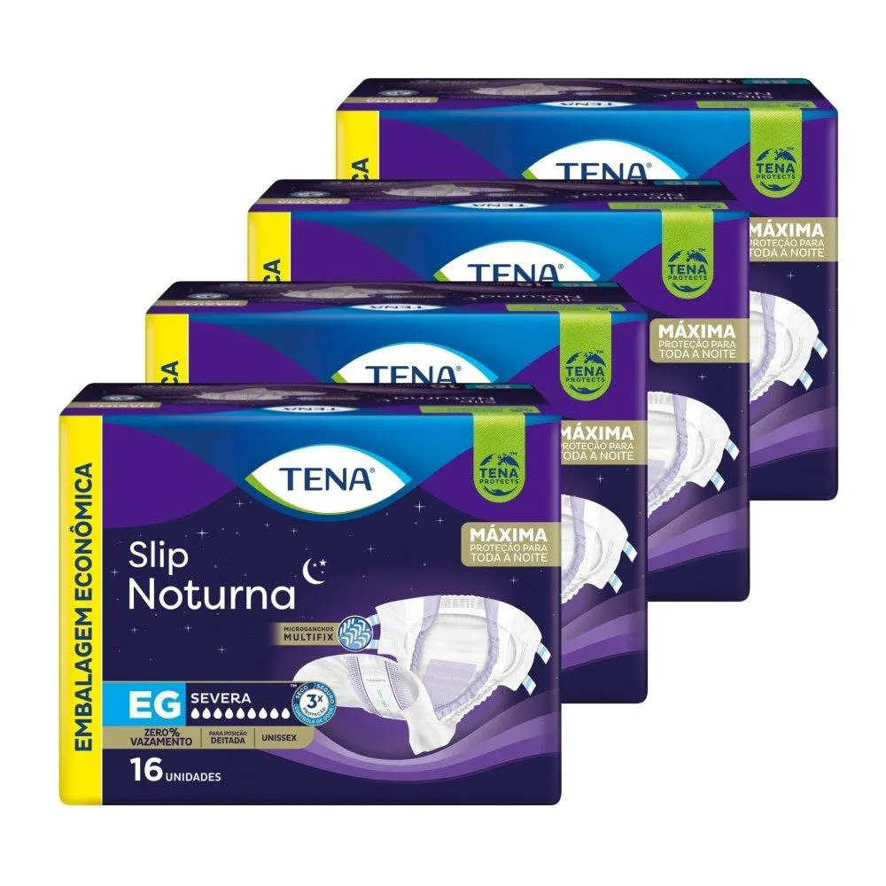 FRALDA DESCARTAVEL ADULTO TENA SLIP ULTRA NOTURNA EXTRA GRANDE - 4 PACOTES COM 16 FRALDAS