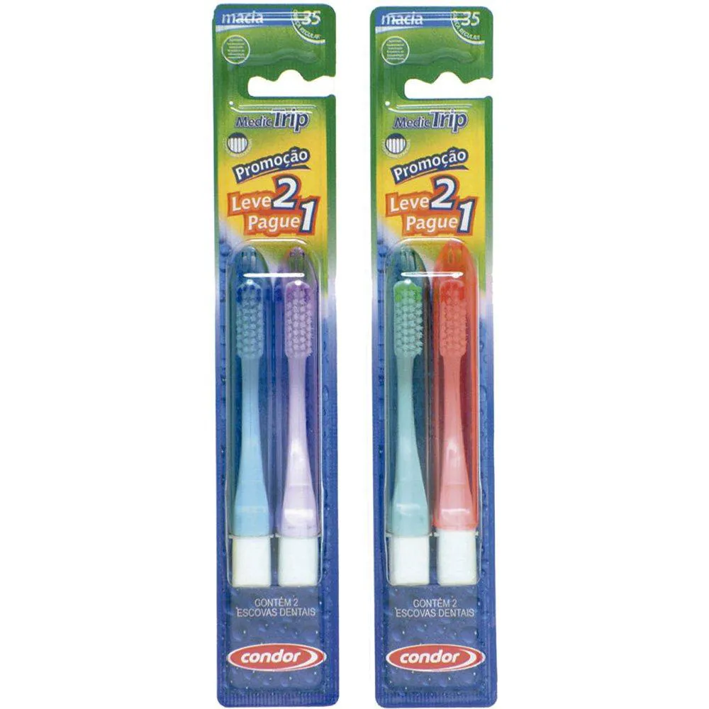 ESCOVA DENTAL CONDOR TRIP 8035-0 - 6 EMBALAGENS COM 2 UNIDADES