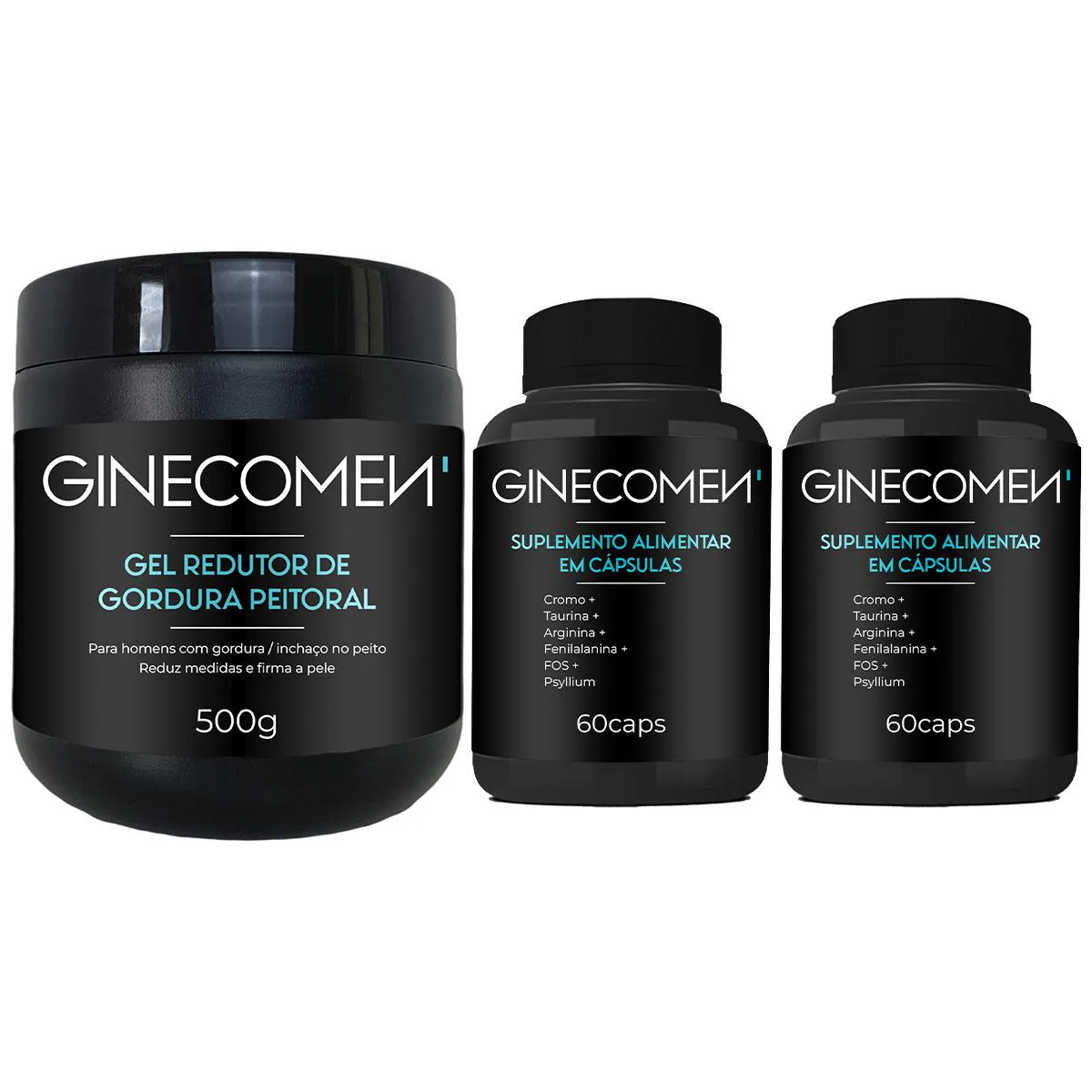 KIT GEL REDUTOR DE GINECOMASTIA + 2 SUPLEMENTOS GINECOMEN