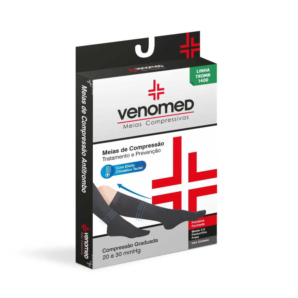 MEIAS COMPRESSÃO 20 A 30MMHG FECHADA 3/4 VENOMED TROMB1300 COR PRETO TAMANHO XGG