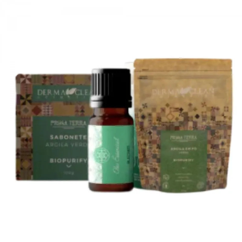 KIT PELES OLEOSAS - ESFOLIAçãO PROFUNDA - ARGILA VERDE Pó, SABONETE ARGILA VERDE E ÓLEO ESSENCIAL DE ALECRIM