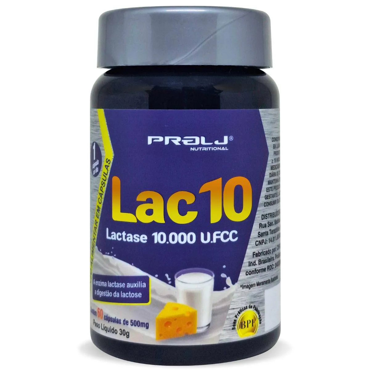 LAC10 10.000 UFCC 60 CáPSULAS | AUXILIA NA DIGESTãO DA LACTOSE | PROLJ NUTRITIONAL