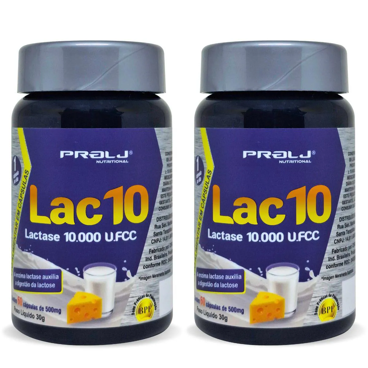 KIT 2  LAC10 10.000 UFCC 60 CáPSULAS | AUXILIA NA DIGESTãO DA LACTOSE | PROLJ NUTRITIONAL