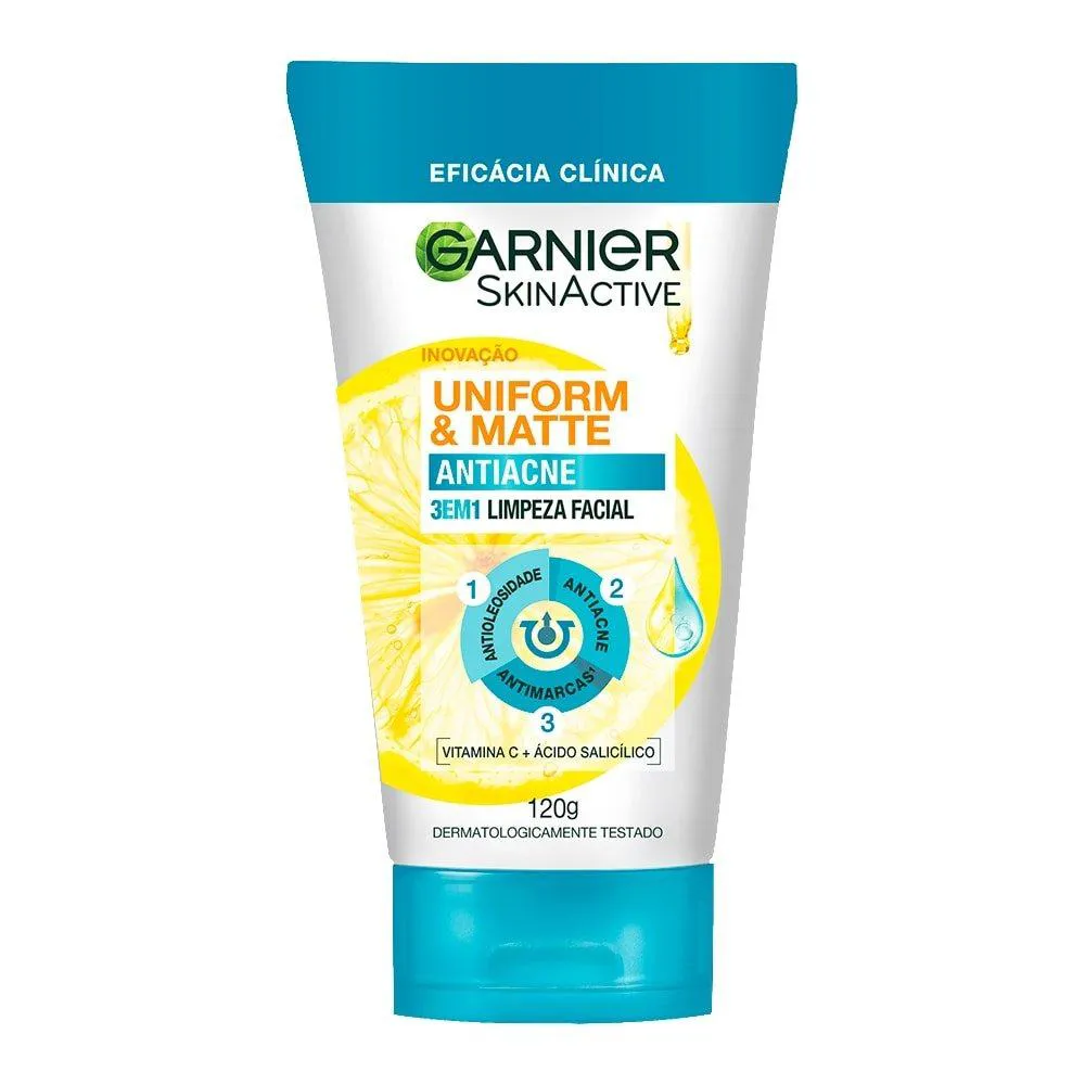 Gel de Limpeza Facial garnier Uniform & Matte Antiacne 3 Em 1 120g