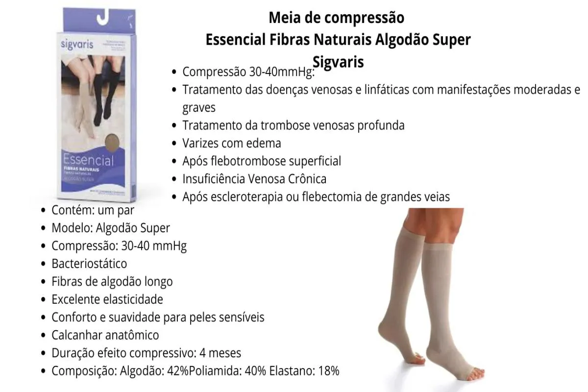 MEIA SIGVARIS ALGODãOSUPER 3/4 30-40MMHG 283 PONTEIRA ABERTA G2