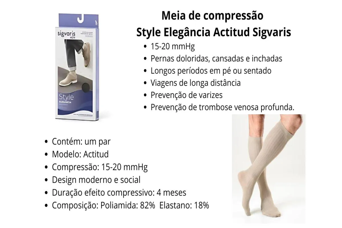 MEIA SIGVARIS ACTITUD 3/4 190B MASCULINA 15-20 MMHG CáQUI M