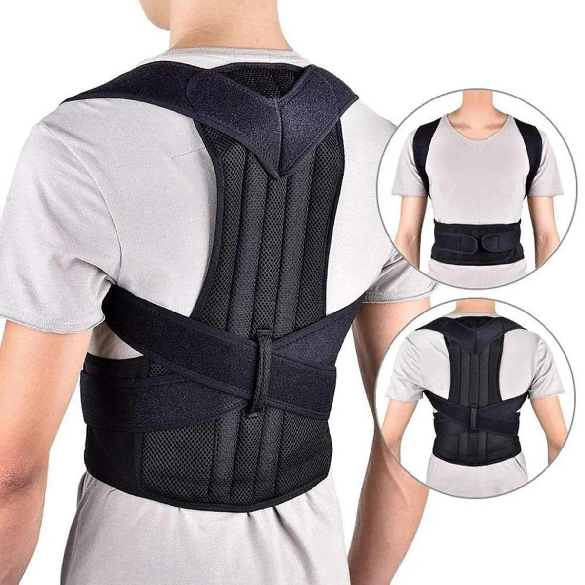 CORRETOR POSTURAL SUPORTE MAGNéTICO IMã DUPLO CINTA AJUSTáVEL HOMENS MULHERES - PRETO