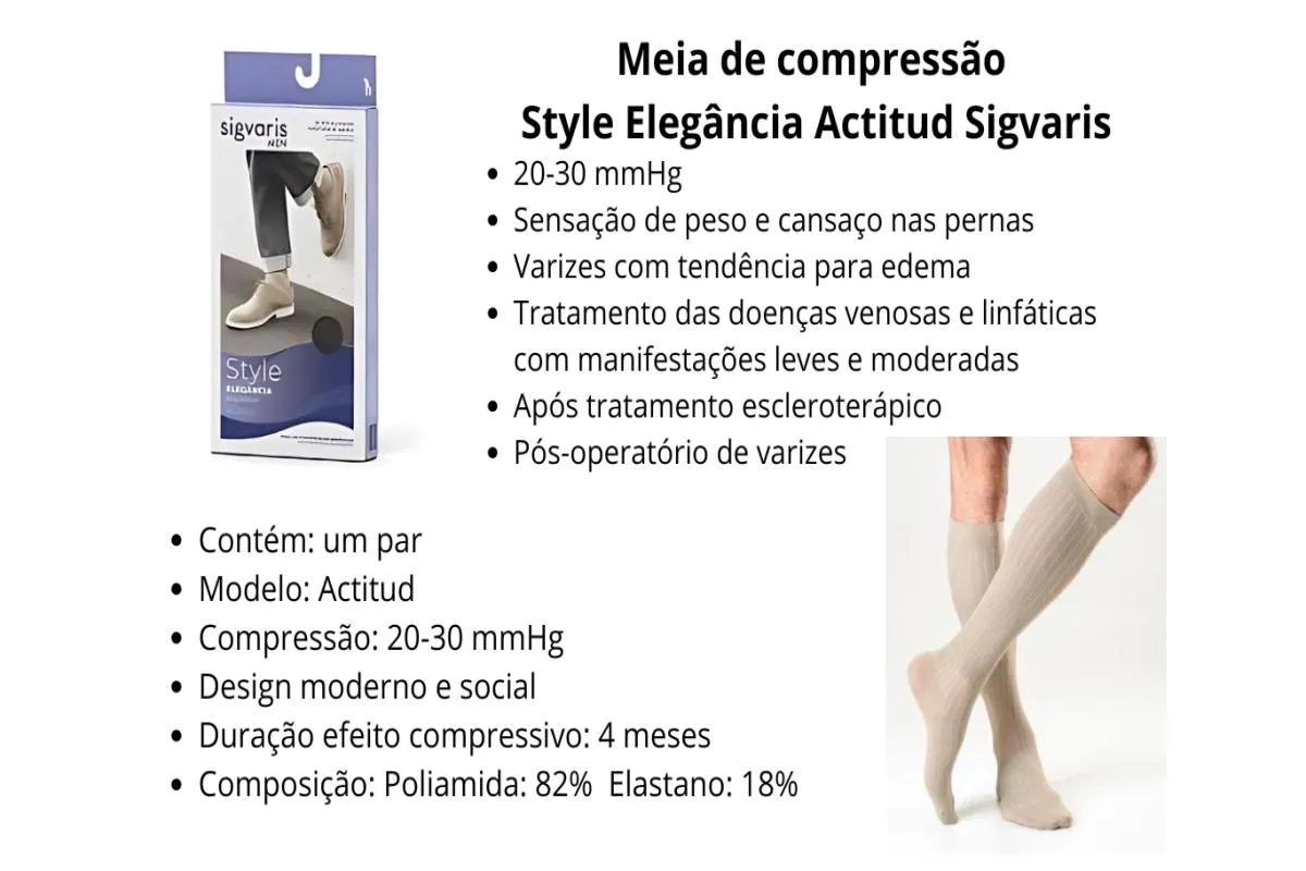MEIA SIGVARIS ACTITUD 3/4 192B MASCULINA 20-30 MMHG PRETA P