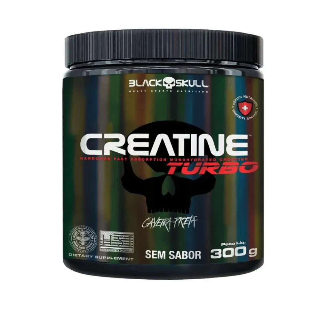 CREATINA TURBO BLACK SKULL CAVEIRA PRETA SEM SABOR 300G