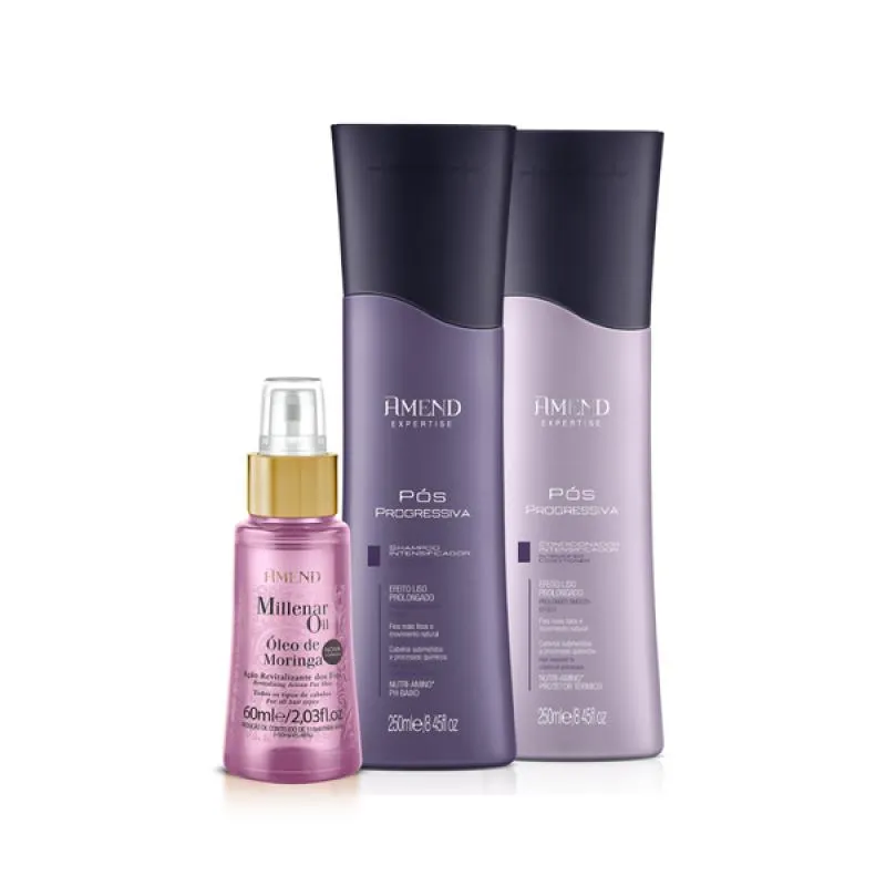 AMEND PóS PROGRESSIVA SHAMPOO 250ML + CONDICIONADOR 250ML + ÓLEO MORINGA 60ML