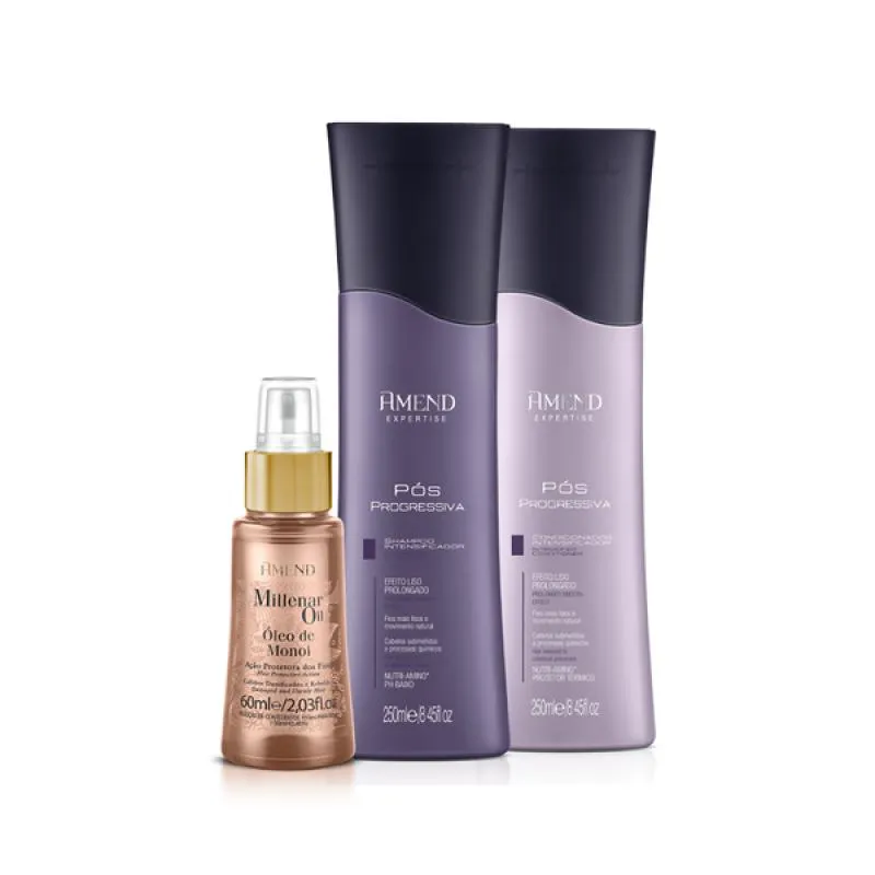 AMEND PóS PROGRESSIVA SHAMPOO 250ML + CONDICIONADOR 250ML + ÓLEO MONóI 60ML