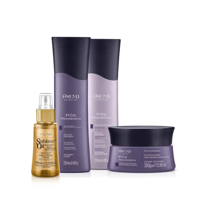 AMEND PóS PROGRESSIVA SHAMPOO 250ML + CONDICIONADOR 250ML + MáSCARA 300ML + ÓLEO SUBLIME 60ML