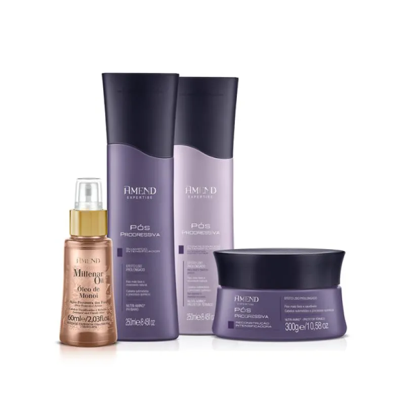 AMEND PóS PROGRESSIVA SHAMPOO 250ML + CONDICIONADOR 250ML + MáSCARA 300ML + ÓLEO MONóI 60ML