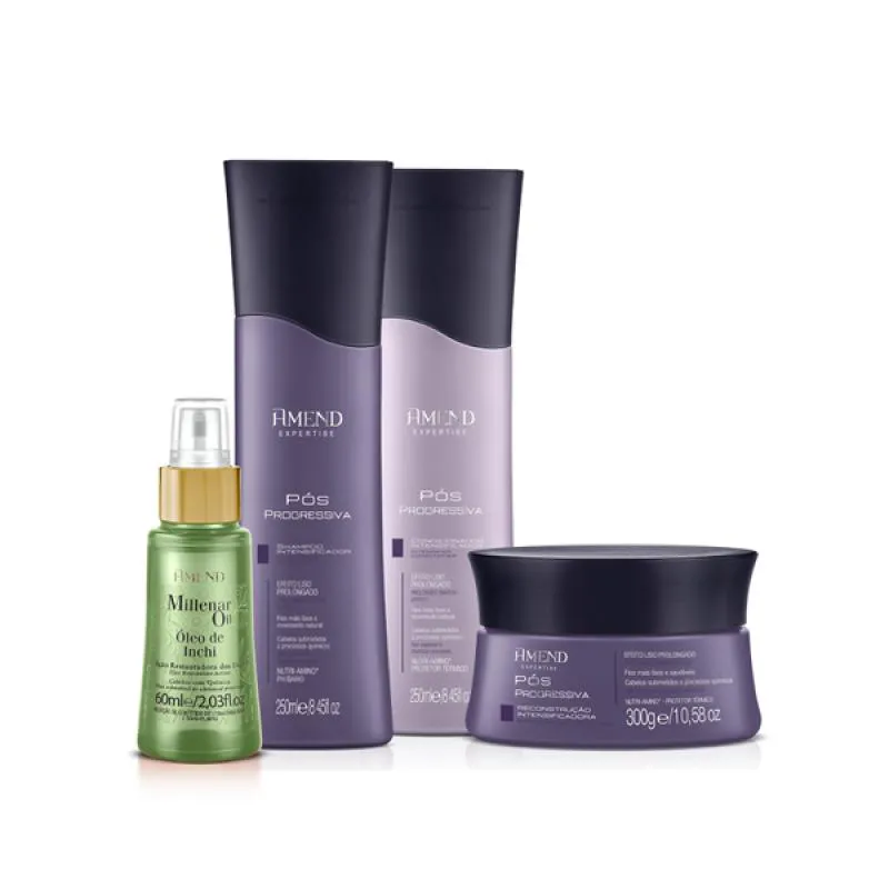 AMEND PóS PROGRESSIVA SHAMPOO 250ML + CONDICIONADOR 250ML + MáSCARA 300ML + ÓLEO INCHI 60ML