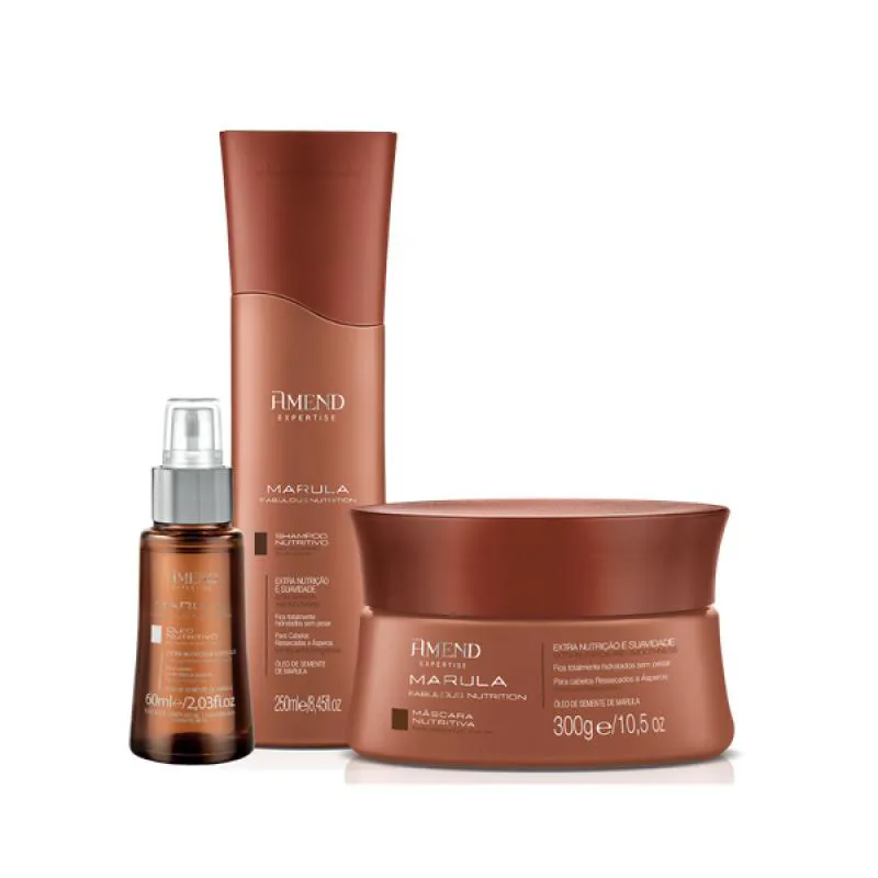 AMEND MARULA FABULOUS SHAMPOO 250ML + MáSCARA 300ML + ÓLEO NUTRITIVO 60ML