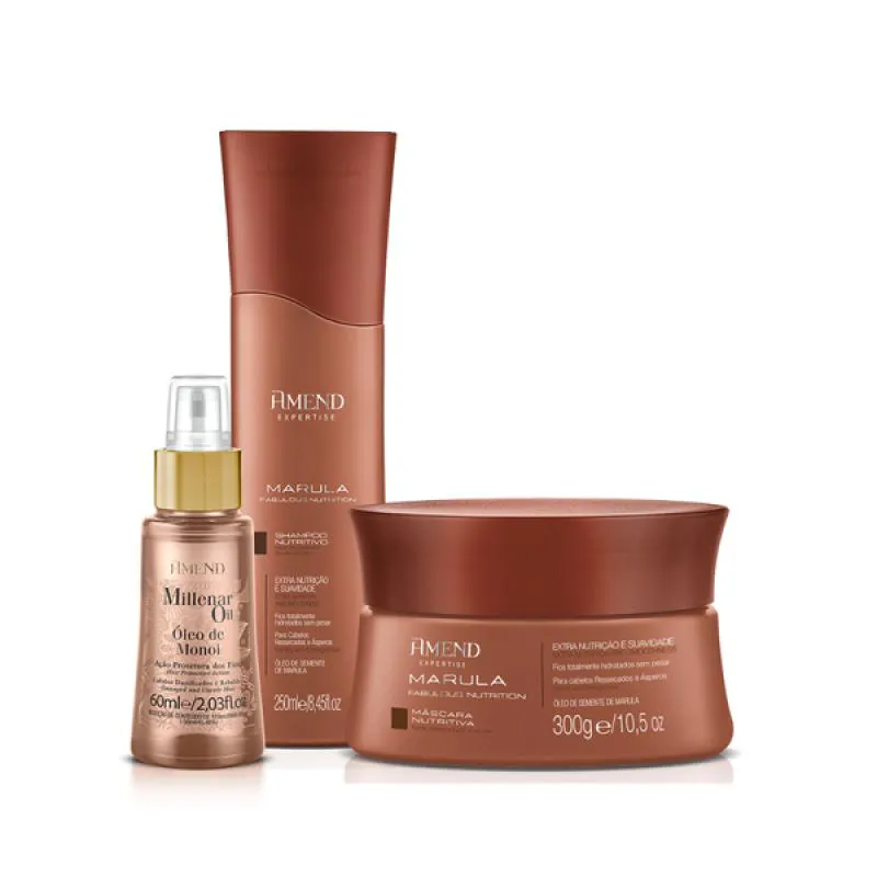 AMEND MARULA FABULOUS SHAMPOO 250ML + MáSCARA 300ML + ÓLEO MONóI 60ML
