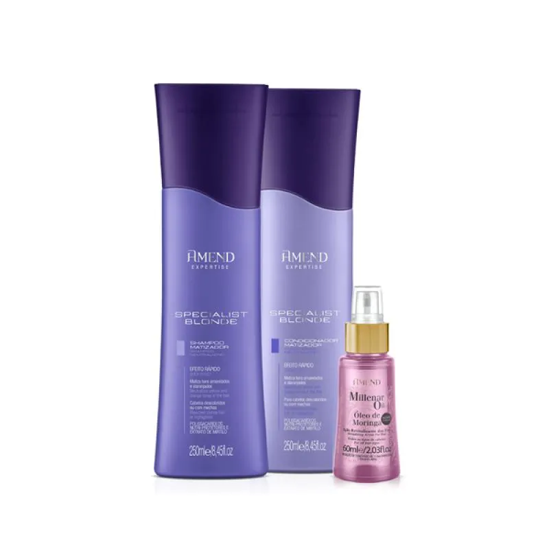 AMEND EXPERTISE SPECIALIST BLONDE SHAMPOO 250ML + CONDICIONADOR 250ML + MILLENAR OIL MORINGA 60ML