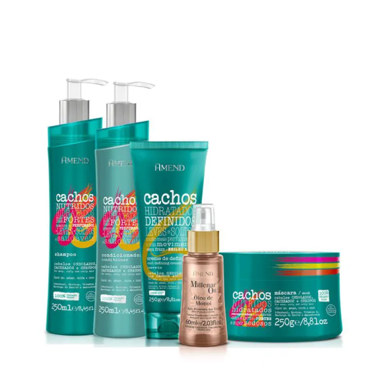 AMEND CACHOS SH 250ML + COND 250ML + MASC 250ML + LEAVE-IN ONDULADO 250ML + MILLENAR OIL MONóI 60ML