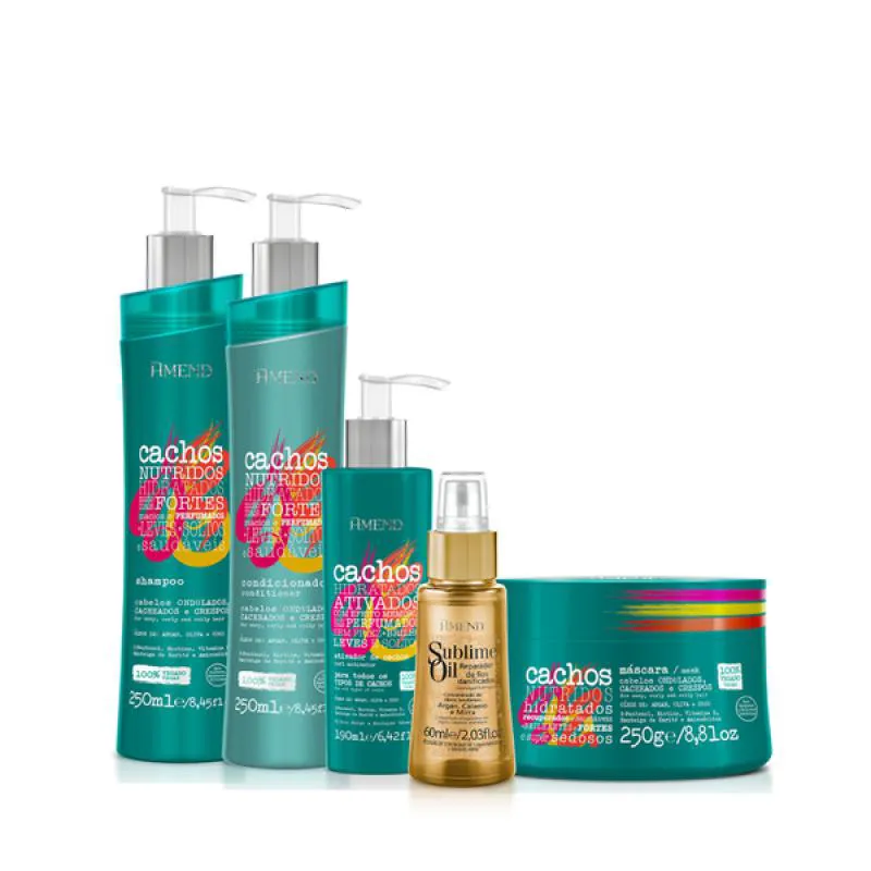 AMEND CACHOS SH 250ML + COND 250ML + MASC 250ML + ATIVADOR DE CACHOS 190ML + SUBLIME OIL 60ML