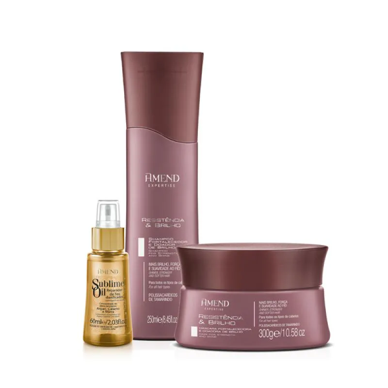 AMEND EXPERTISE RESISTêNCIA E BRILHO SHAMPOO 250ML + MáSCARA 300ML + SUBLIME OIL 60ML
