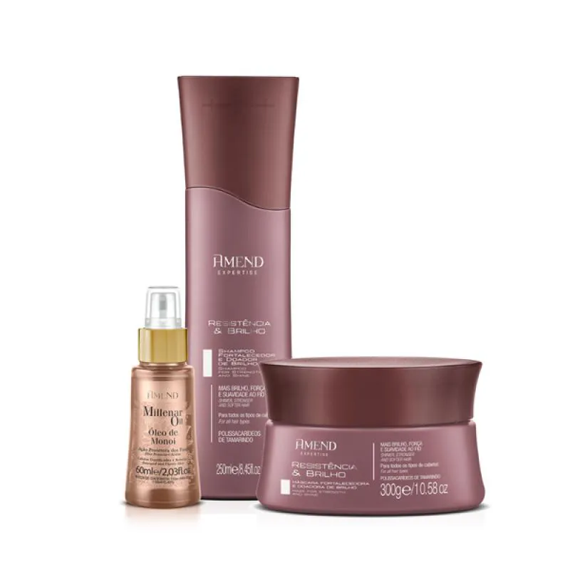 AMEND EXPERTISE RESISTêNCIA E BRILHO SHAMPOO 250ML + MASCARA 300ML + MILLENAR OIL MONóI 60ML