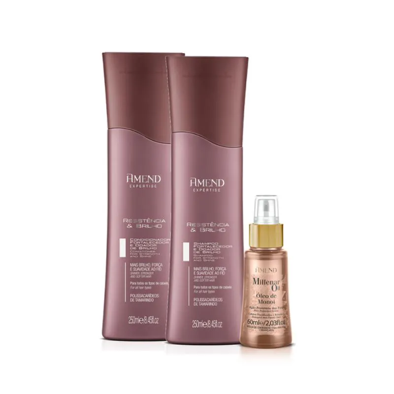 AMEND EXPERTISE RESISTêNCIA E BRILHO SHAMPOO 250ML + CONDICIONADOR 250ML + MILLENAR OIL MONóI 60ML