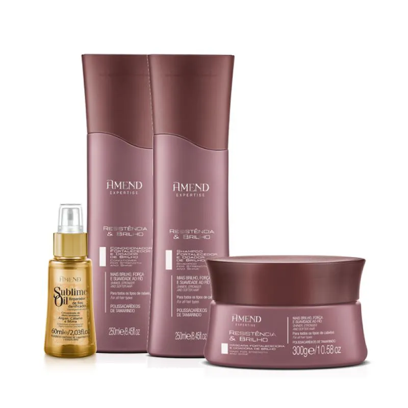 AMEND EXPERTISE RESISTêNCIA E BRILHO SHAMPOO 250ML + CONDICIONADOR 250ML + MáSCARA 300ML + SUBLIME OIL 60ML