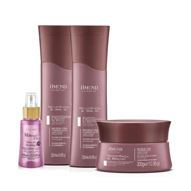 AMEND EXPERTISE RESISTêNCIA E BRILHO SHAMPOO 250ML + CONDICIONADOR 250ML + MASCARA 300ML + MILLENAR OIL MORINGA 60ML