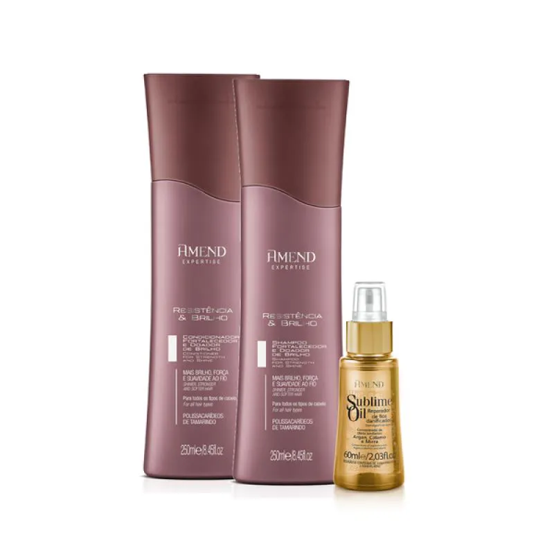 AMEND EXPERTISE RESISTêNCIA E BRILHO SHAMPOO 250ML + CONDICIONADOR  250ML + SUBLIME OIL 60ML