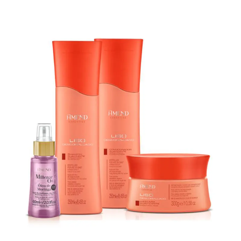 AMEND EXPERTISE LISO DESCOMPLICADO SHAMPOO 250ML + CONDICIONADOR 250ML + MASCARA 300ML + MILLENAR OIL MORINGA 60ML