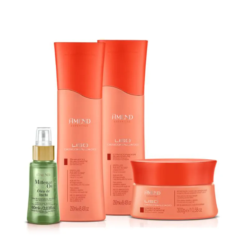 AMEND EXPERTISE LISO DESCOMPLICADO SHAMPOO 250ML + CONDICIONADOR 250ML + MASCARA 300ML + MILLENAR OIL INCHI 60ML