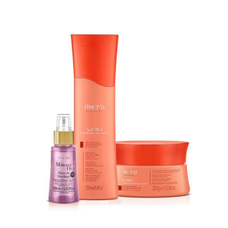 AMEND EXPERTISE LISO DESCOMPLICADO SH 250ML + MASC 300ML + MILLENAR OIL MORINGA 60ML