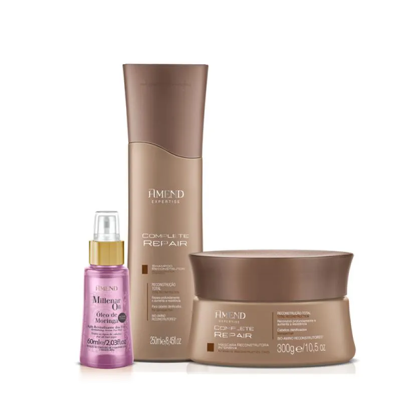 AMEND EXPERTISE COMPLETE REPAIR SHAMPOO 250ML + MáSCARA 300ML + ÓLEO MORINGA 60ML