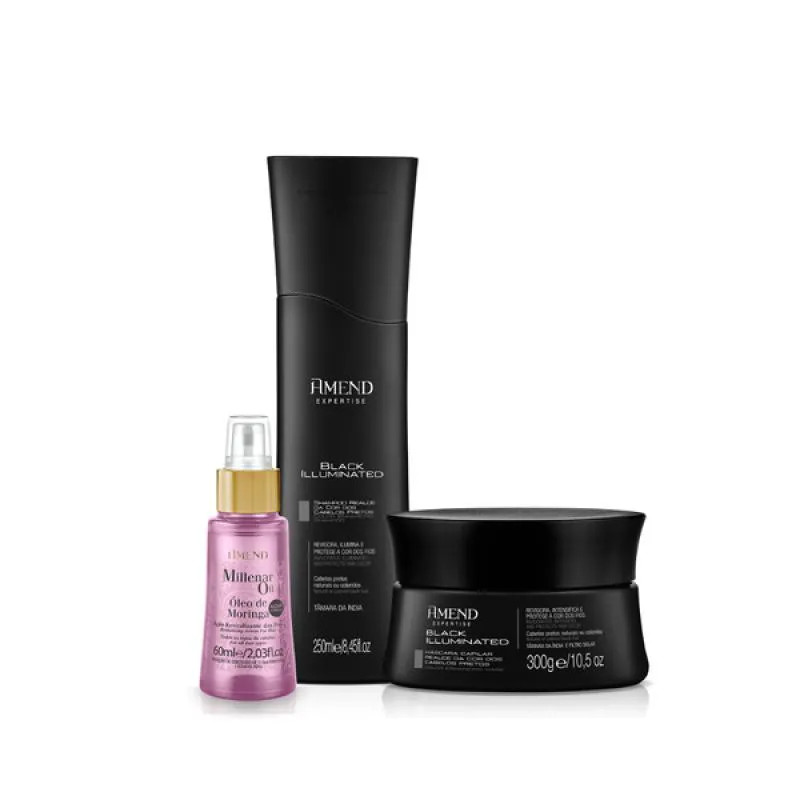 AMEND EXPERTISE BLACK ILLUMINATED SH 250ML + MASC 300ML + MILLENAR OIL MORINGA 60ML