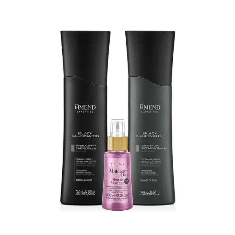 AMEND EXPERTISE BLACK ILLUMINATED SH 250ML + COND 250ML + MILLENAR OIL MORINGA 60ML
